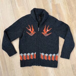 Nudie Jeans Lenny Swallows Wool Black and Orange Zip-Up Sweater Size Medium